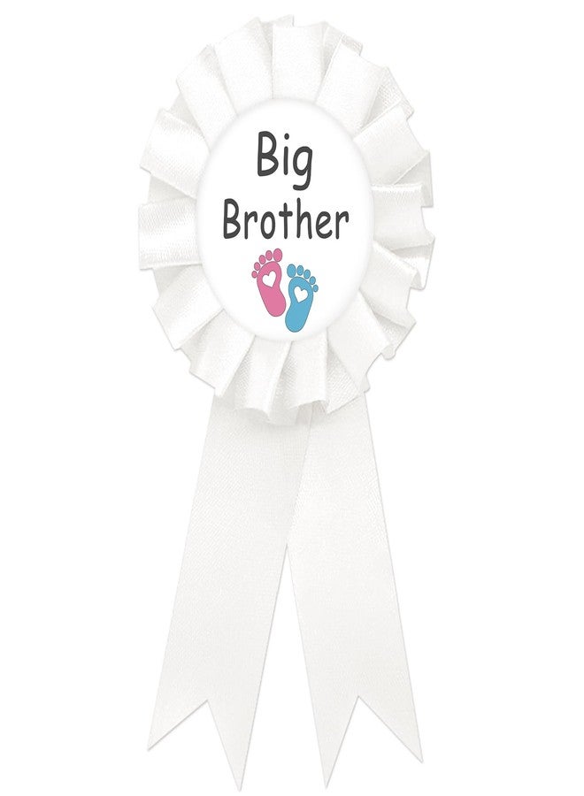 SUPERLUBY Footprint Big Brother Tinplate Badge Pin, Brother to Be Pin for Boy, Birthday Boy Button Pin, White Rosette Happy Birthday Button for Boy Celebration, Footprint Theme Baby Shower/Newborn Baby Party Favors - Image 1